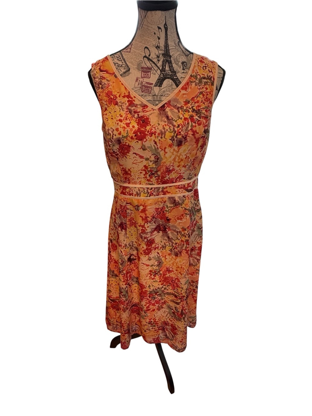 Norton McNaughton Orange Floral V-Neck Midi Dress